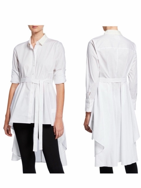 Dubgee by Whoopi Tops - Dubgee by Whoopi NWT White Hi-Low Belted Shirt Dress Tunic XL Cotton